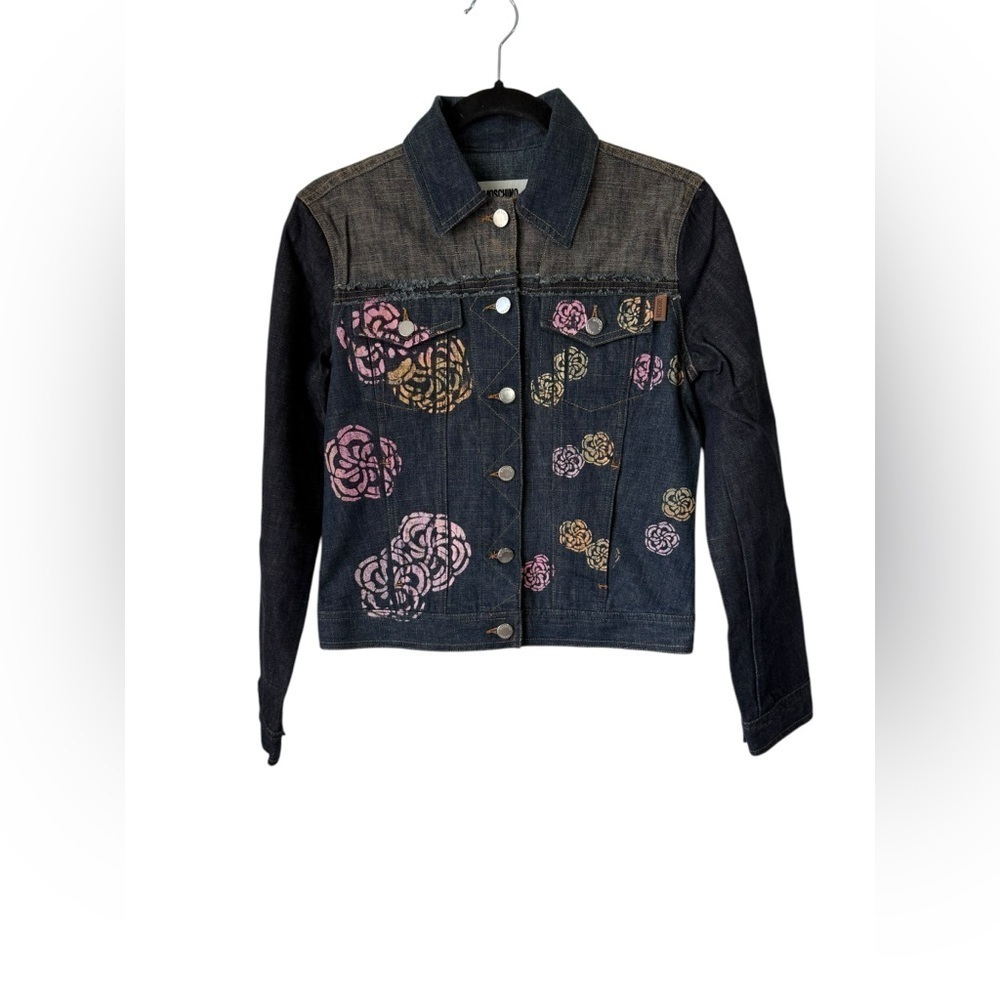 VTG Moschino Jeans Denim Floral Jacket Size US 4